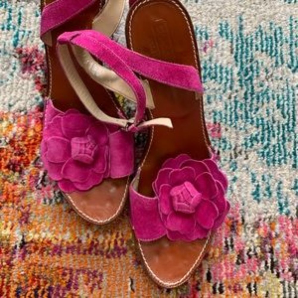 Fuchia Coach Brand Platform Heels with strap and Flower